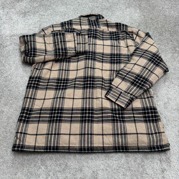 Lands' End Sherpa Lined Flannel Shirt Jacket Shaket Mens XL Brown Plaid Outdoor - Picture 2 of 14